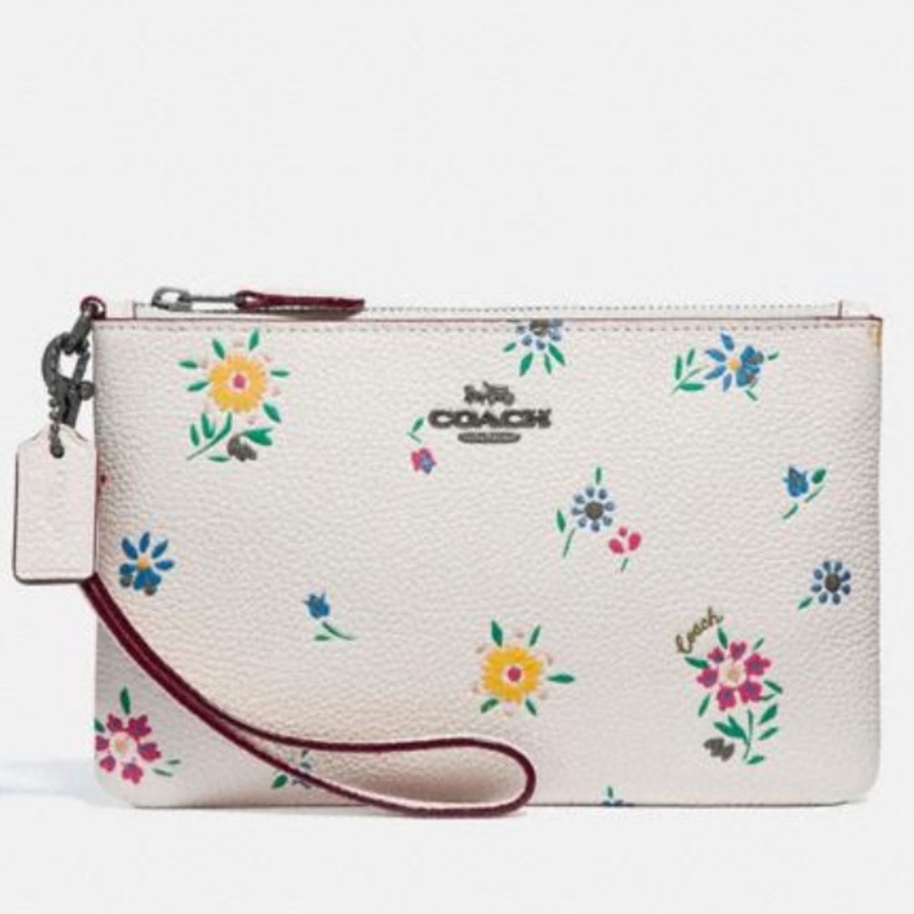 Coach Scattered Wildflower Print Wristlet With Detachable Wrist Strap.